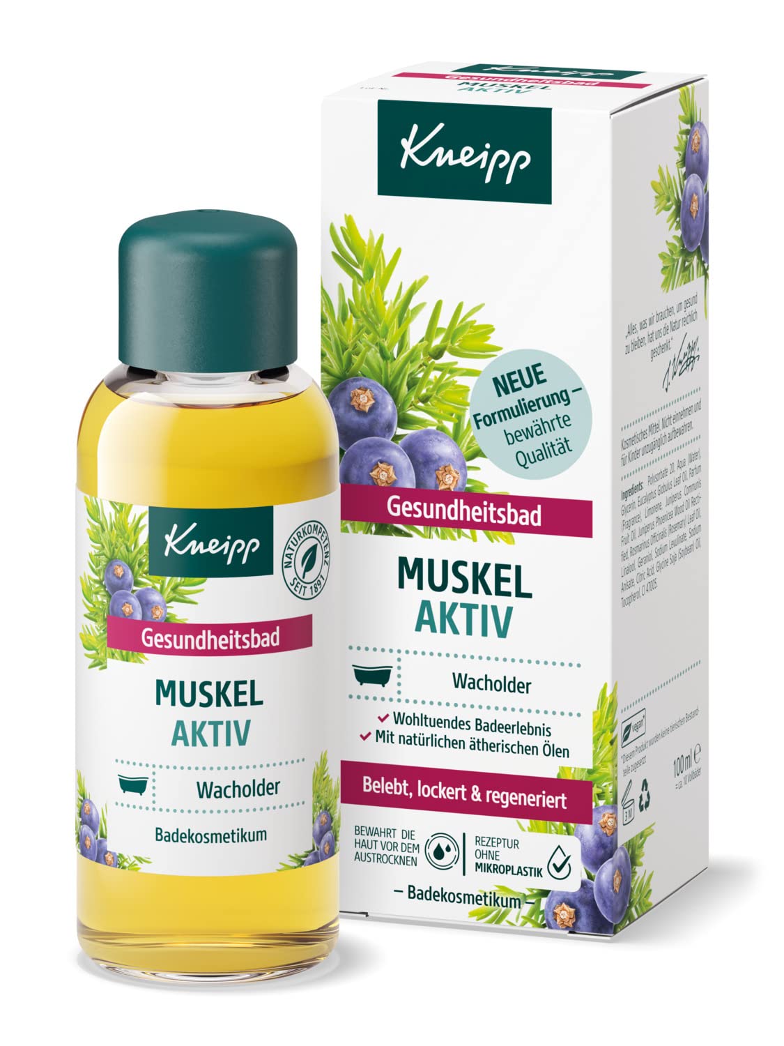 Kneipp Health Bath Muscle Active - Bath Oil with Valuable Essential Juniper, Winter Green & Rosemary Oil - Warming & Soothing for Muscles - 100 ml