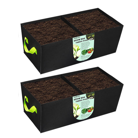 2 Pack Plant Grow Bags,ANGELIOX 2-Grids Rectangle Grow Bag,10 Gallon Heavy Duty 400G Fabric Garden Bed, Square Nonwoven Flower Planter Containers for Vegetable ,Flowers,Fruit/Growing Pots with Handles