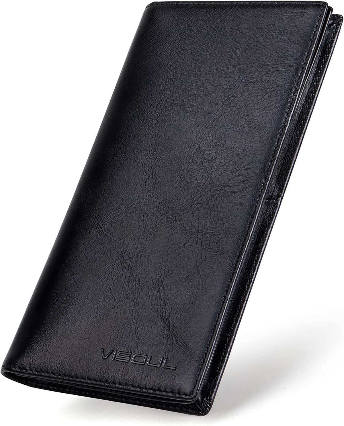 VISOUL Genuine Leather Wallet | Genuine Vintage Leather - XXL Long Wallet - Credit Card Holder | Women - Men's Wallet - RFID Protection Wallet Wallet, 14 Black, Vintage