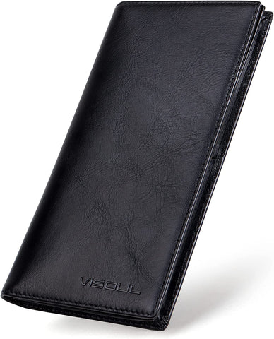 VISOUL Genuine Leather Wallet | Genuine Vintage Leather - XXL Long Wallet - Credit Card Holder | Women - Men's Wallet - RFID Protection Wallet Wallet, 14 Black, Vintage