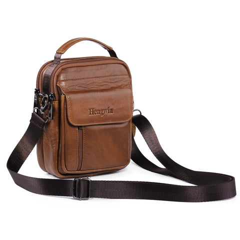 Hengwin Mens Leather Phone Holster Pouch Shoulder Bags Small Waist Pack Crossbody Business Bag Fanny Pack Travel Organizer Bag Brown