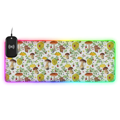 Autumn Fall Cowberry Blueberry Mushrooms Wireless Charging Mouse Pad for Mobile Phone Extra Large Gaming Mousepad with 13 Lighting Modes Computer Mat for MacBook PC Laptop Desk Office Home Gaming