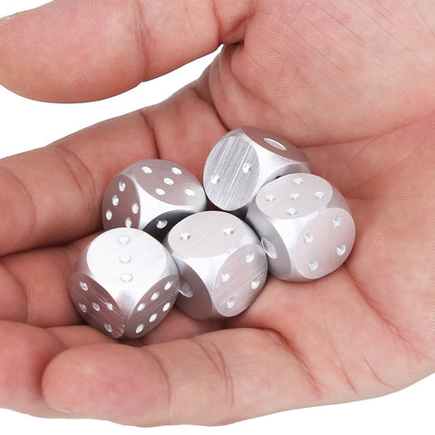 5pcs Table Game Dice, Aluminium Alloy Table Game Poker Games Dices Set with Storage Box for Table Games Poker Monopoly(Silver- Box)