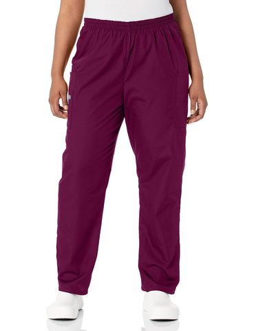 CHEROKEE Women's Workwear Elastic Waist Cargo Scrubs Pant, Wine, Large
