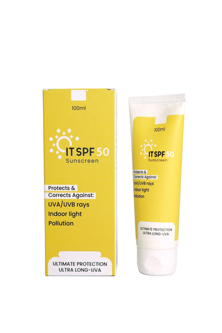 IT SPF-50 Sun Screen, Protects & Corrects Against, UVA/UVB Rays Indoor Light Pollution, Ultimate Protection Ultra Long-UVA (100ML)