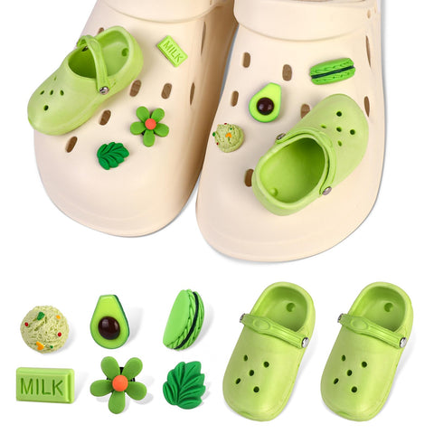 Vspek Littte Mini Crocs Charms, 6 pcs Funny Shoe Charms for Crocs, Mini Cute littte Crocs Shoe Decoration Charms Pack for Clog Shoe Bubble Slides Sandals Decoration (Green)