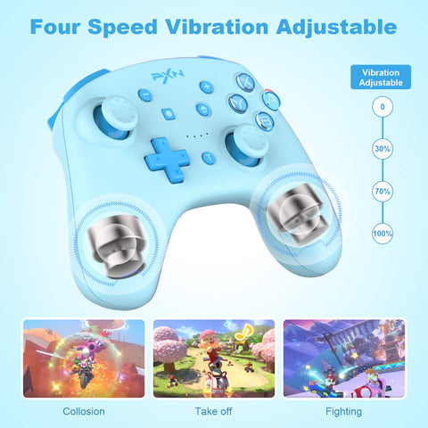PXN 9607X Wireless Switch Pro Controller, Dual Shock Gamepad Joystick Support NFC, Turbo, Wake-up, Gyro Axis, Vibration for Switch/Lite/OLED & PC & IOS (Cyan)