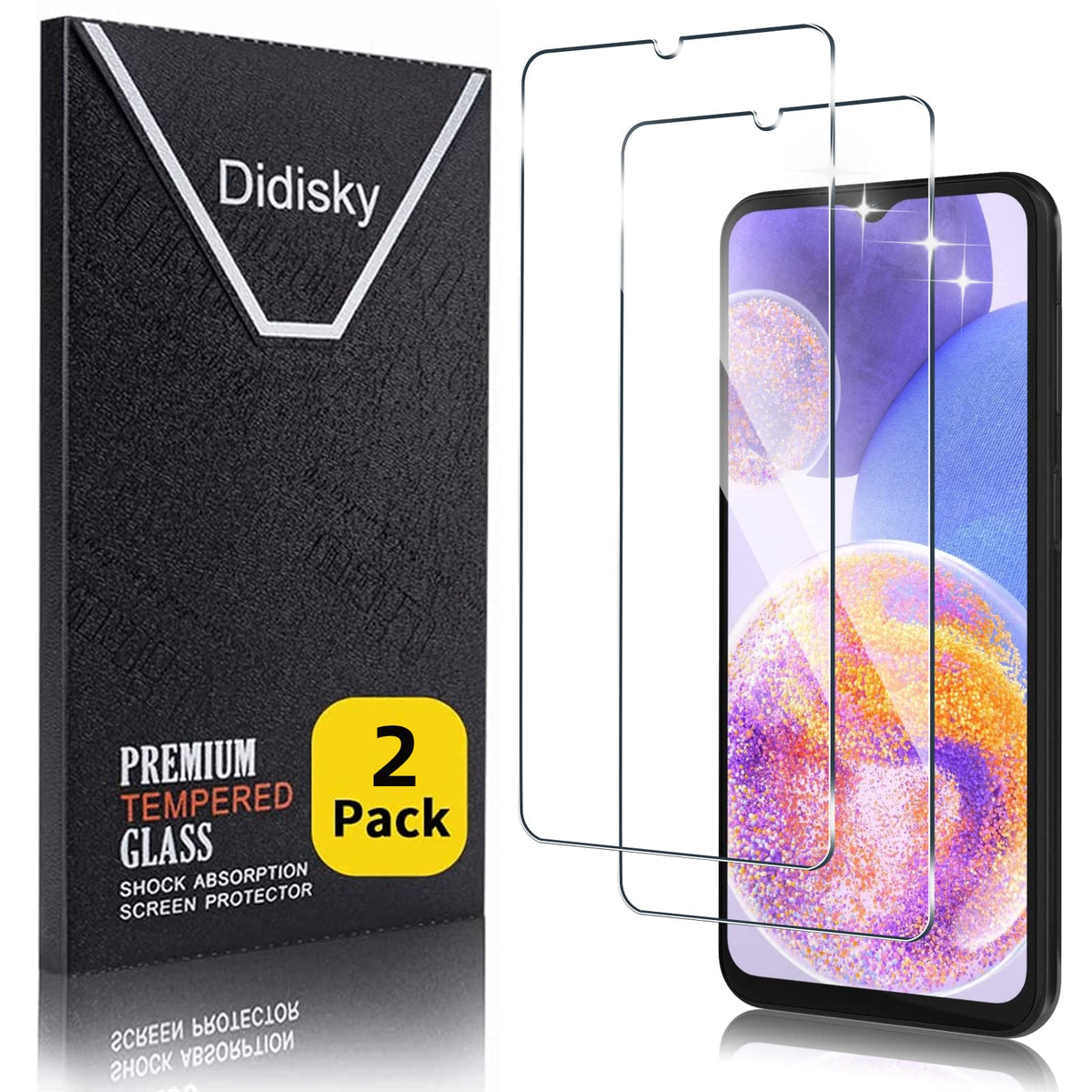 Didisky 2 Pcs Tempered Glass Screen Protector for Samsung Galaxy A23, Screen Protector [Soft Touch] Easy to Clean, Easy to Install, Transparent