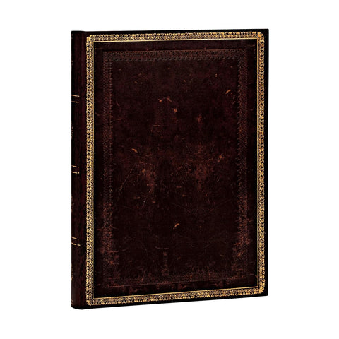 Paperblanks Old Leather Ruled Midi Notebook - Black Moroccan: Black Moroccan, Lined, Midi, 120 Gsm, Elastic Band (Old Leather Collection)