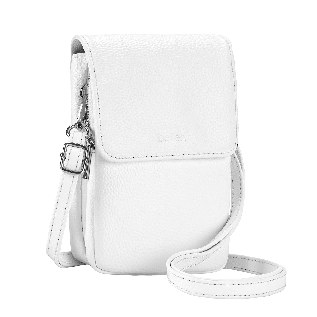 befen White Small Genuine Leather Crossbody Bags for Women, Lightweight Cell Phone Crossbody Purse Bag with RFID Card Slots