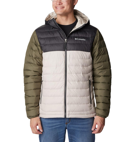 Columbia Men's Powder Lite Hooded Jacket, Hooded Puffer Jacket, Dark Stone/Shark/Stone Green, Size L
