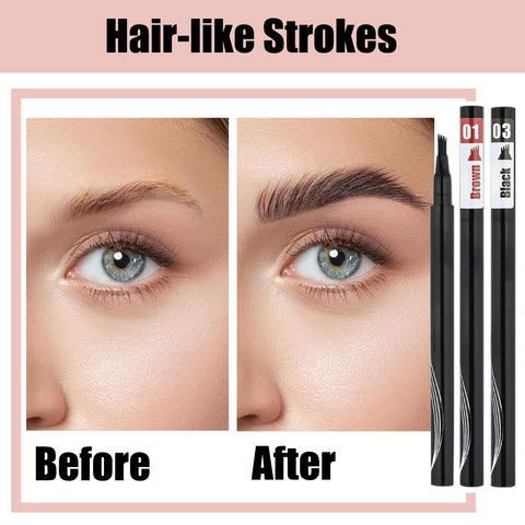 Generic Eyebrow Microblading Pen, 2Pcs Eyebrow Pencil Waterproof 4 Fork Tip, Makeup Long-Lasting Contouring Pen Fine Stroke Stay on All Day