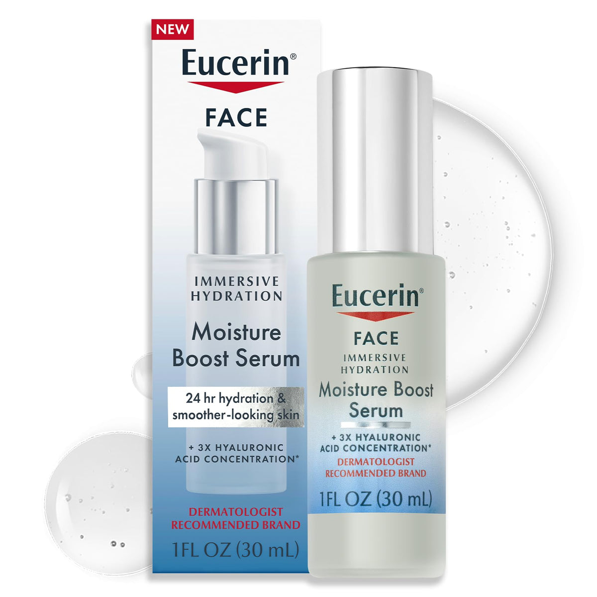 Eucerin Face Immersive Hydration Moisture Boost Face Serum, Ultra-Lightweight Hyaluronic Acid Serum Smooths Fine Lines and Wrinkles, 1 Fl Oz Bottle