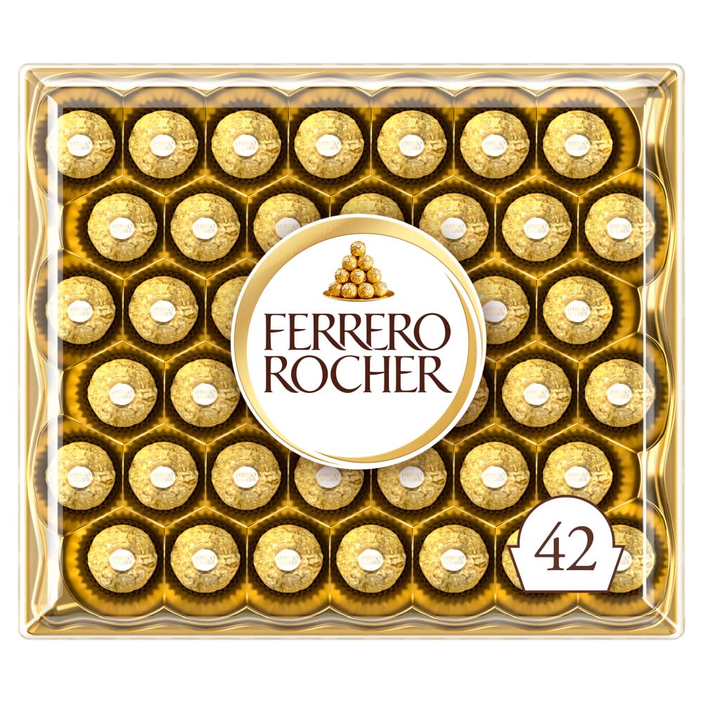 Ferrero Rocher Pralines, Chocolate Gift, Easter Chocolate, Birthday Gifts, Large Chocolate Box Covered in Milk Chocolate and Nuts, Box of 42 (525g)