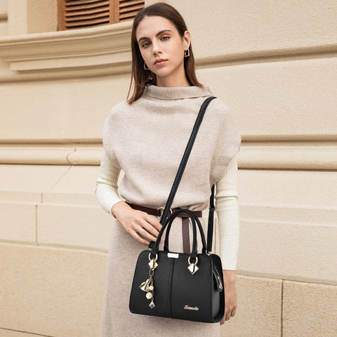 NICOLE&DORIS Women Handbags Designer Top Handle Shoulder Bags Tote Crossbody Bag for Ladies PU Leather Bag Crystal Metal Tassels Black