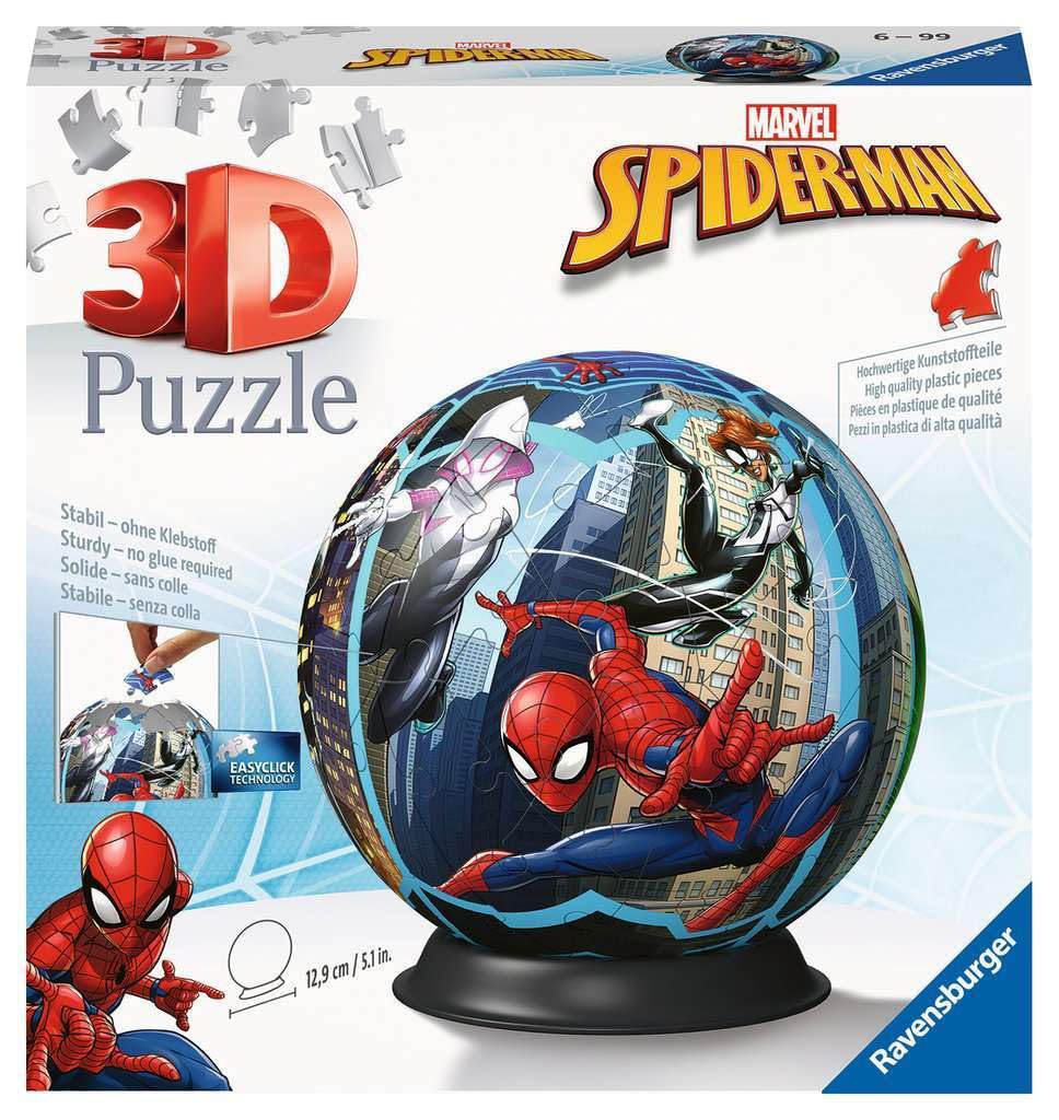 Ravensburger - 3D Ball Puzzle - Spider-Man - Ages 6+ - 72 Numbered Pieces to Assemble Without Glue - Stand Included - Diameter: 13 cm - 11563