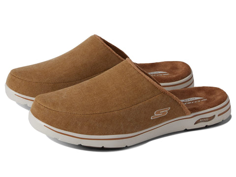Skechers Men's Gowalk Arch Fit Lounge-Comfy Indoor Outdoor Athletic House Shoe Slippers, Wheat, 7.5