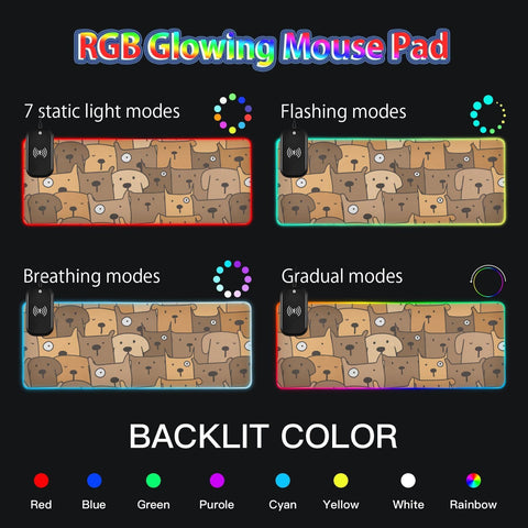 Cute Dog Wireless Charging Mouse Pad for Mobile Phone Extra Large Gaming Mousepad with 13 Lighting Modes Computer Mat for Gaming MacBook PC Laptop Desk Home Office