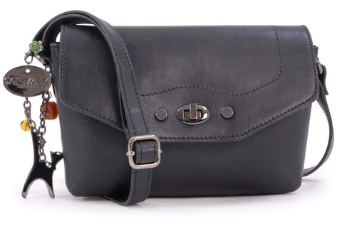Catwalk Collection Handbags - Small Crossbody Bag For Women - Shoulder Bag - fits Smart Phone - Smooth Leather - FLORENCE - Black