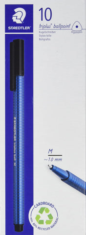 STAEDTLER 437 M-3 VE Triplus Ball Pen (Ergonomic Triangular Shaft, Line Width M, Colour Blue, Smudge-Proof, Cardboard Case with 10 Ballpoint Pens)