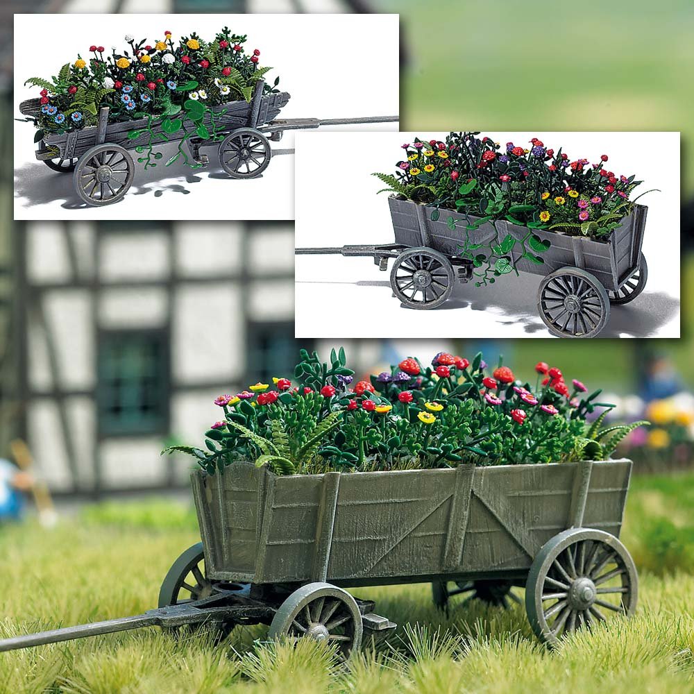 Busch 1228 Wooden Cart with Flowers HO Scale Model Vehicle