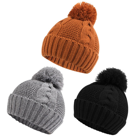 JANGANNSA Winter Knit Baby Hat Scarf Set Twist Warm Beanie for Boys Girls Infant Toddler Baby Beanie with Infinity Neck Warmer(Black+Gray+Chocolate, 6-12 Months)