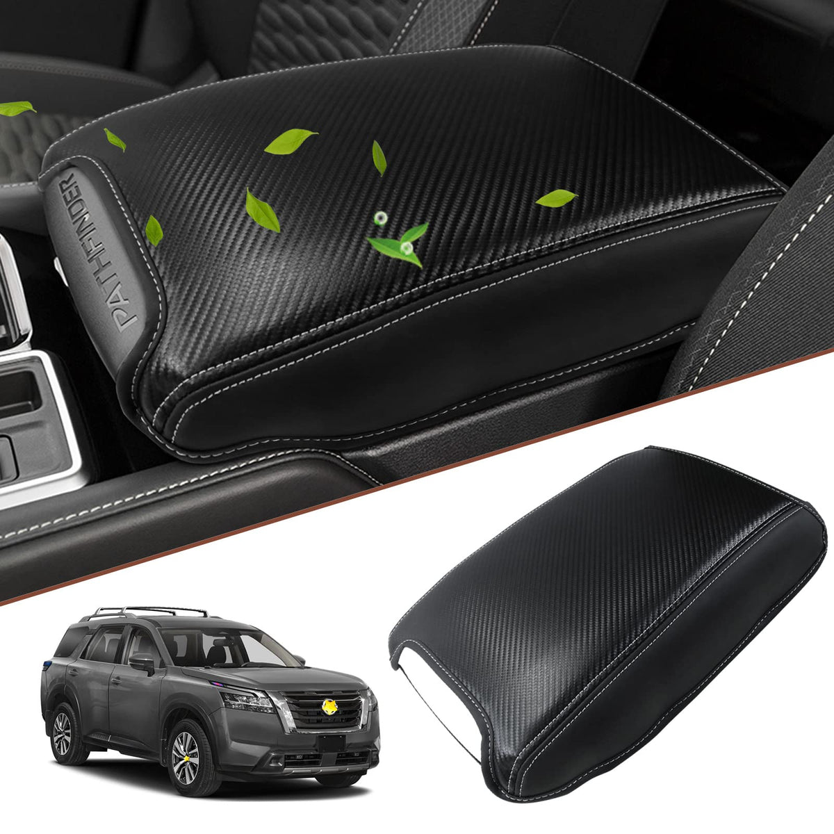 SKTU for 2022 2023 2024 Nissan Pathfinder Armrest Cover 2023 2024 Pathfinder Center Console Cover Nissan Pathfinder 2023 2024 Accessories 2023 2024 Pathfinder Center Console Soft Cushion (Black Line)