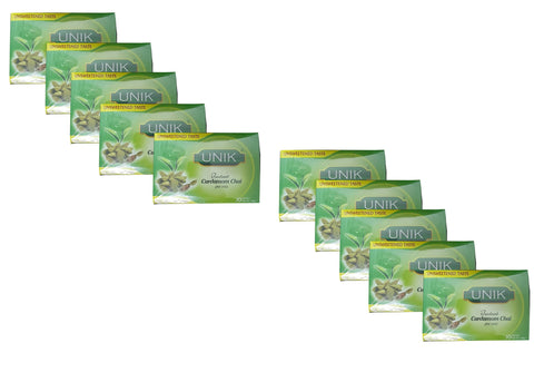 Unik Cardamom Tea Unsweetened 140g (Pack of 10) - Instant Masala Tea - Masala Tea Pre-Mix - Tea Masala Powder - Unsweetened Version