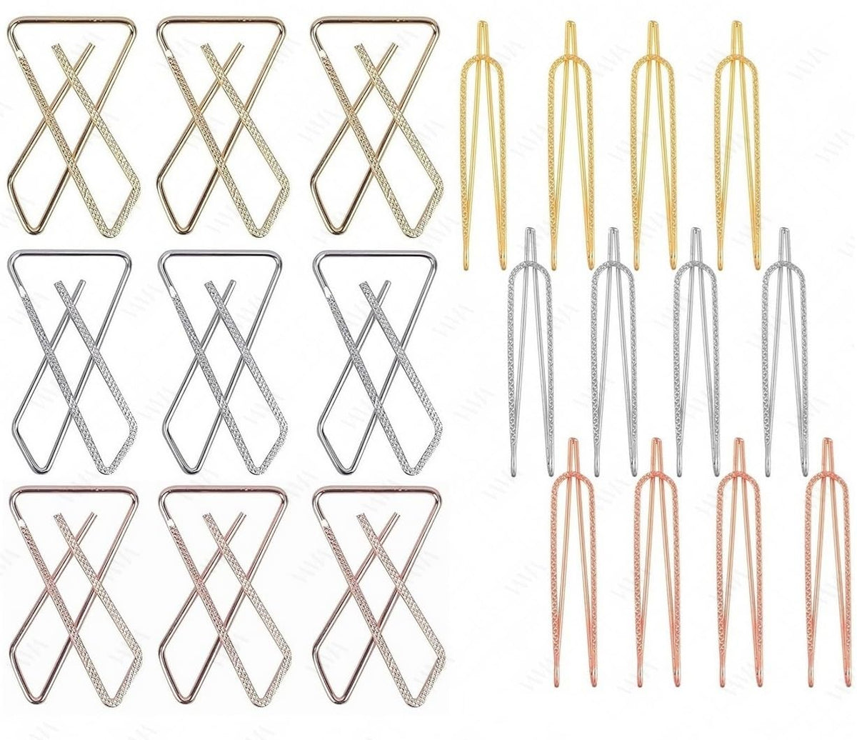 VAMA FASHIONS Clip on X U Cross Metal Strong Pin Sarees Dupatta Pallu Hijab Hold Pleats Brooch Safety Saree Pins for Women - 24 Sareepin