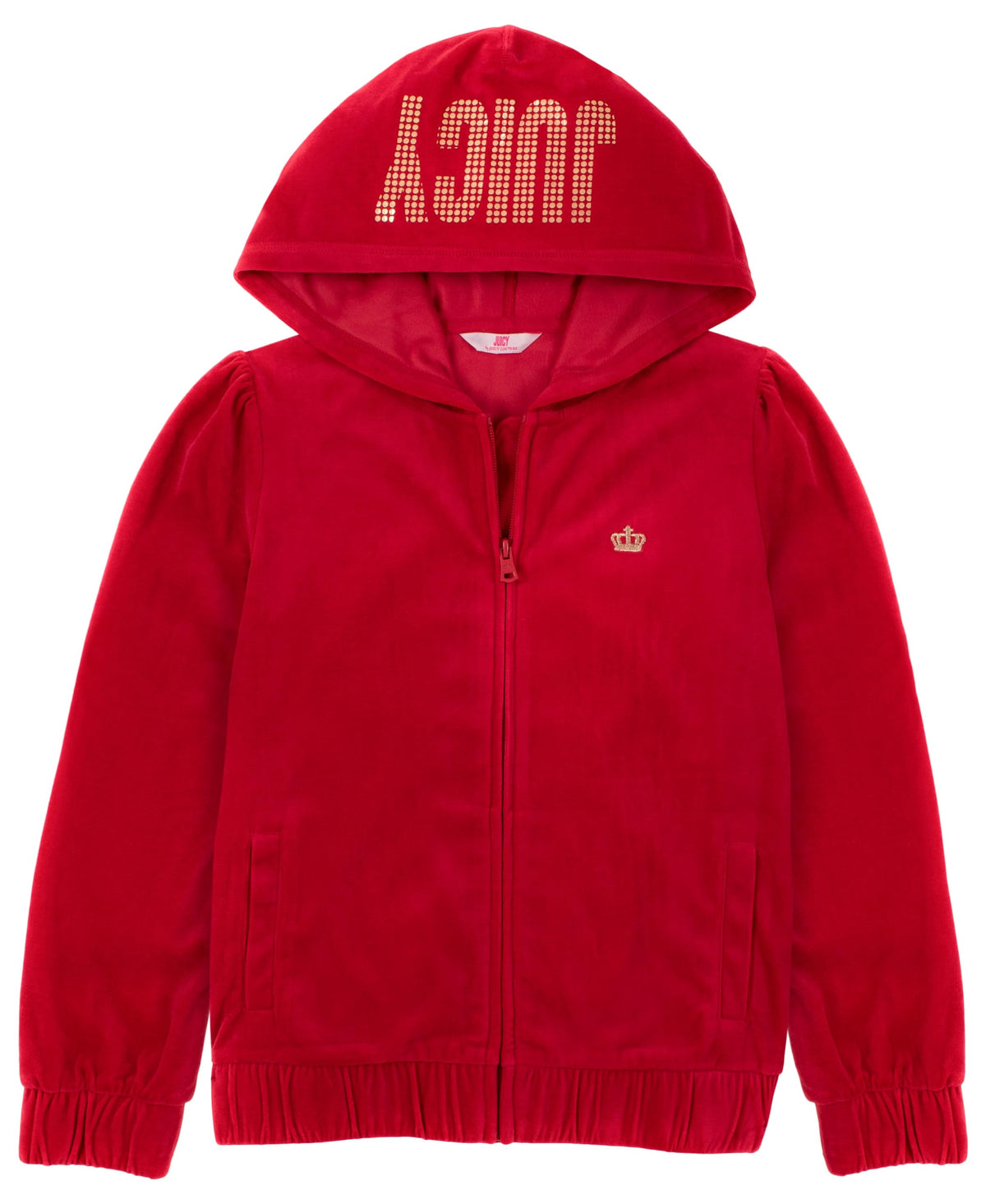 Juicy Couture Girls' Plush Velour Sweatshirt, Crimson/Full Zip, 10-12
