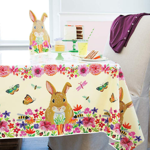 Floral Easter Bunny Rectangular Plastic Table Cover | 54" x 84" | 1 Pc