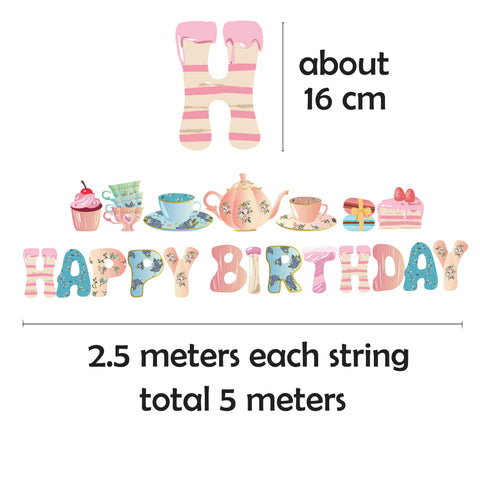 Konsait Tea Happy Birthday Banner Hanging Garland Lets Par Tea Teapot and Teacup Birthday Banner for Alice in Wonderland Tea Party Decorations Birthday Party Favor Supplies Photo Booth Backdrop