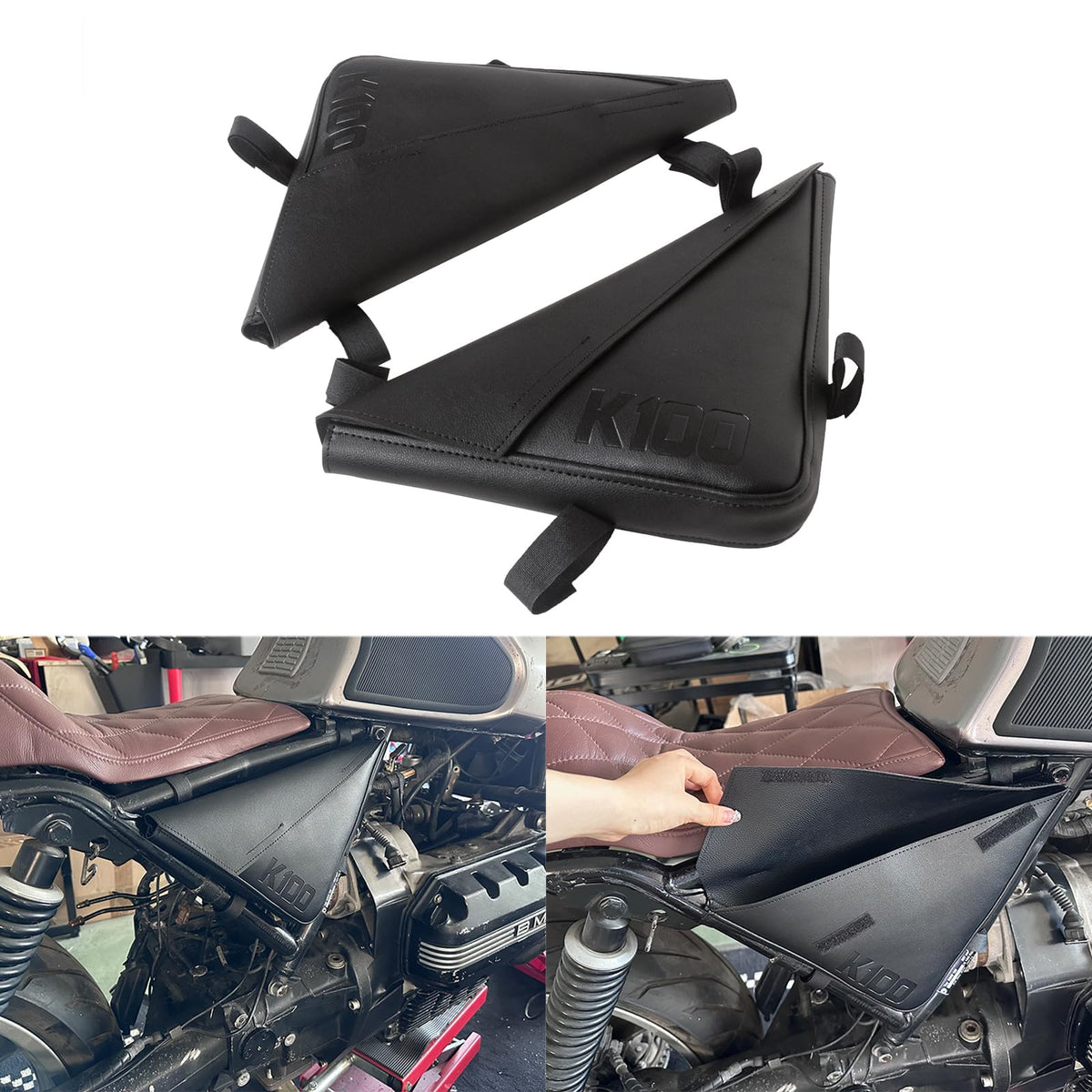 MOTO4U Side Saddle Frame Bag for K100 Cafe Racer Scrambler 2PCS Storage PU Bag