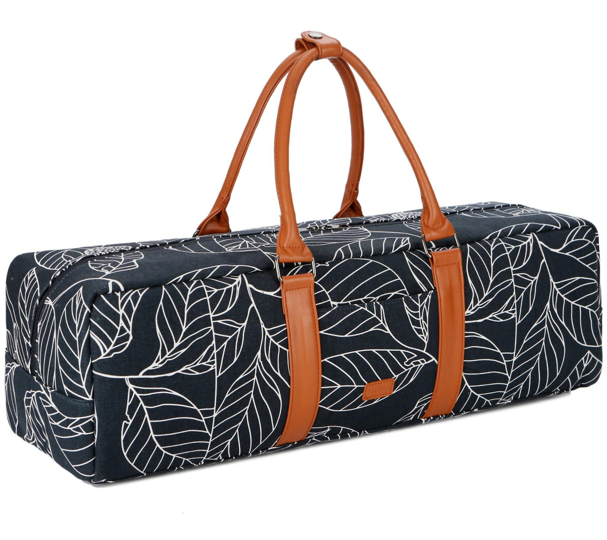Baosha Large Canvas Yoga Mat Bag for 1/4 1/3 2/5 1/2-Inch Extra Thick Exercise Yoga Mat for Women YG-01 (Navy Blue Leaves)