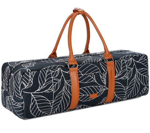 Baosha Large Canvas Yoga Mat Bag for 1/4 1/3 2/5 1/2-Inch Extra Thick Exercise Yoga Mat for Women YG-01 (Navy Blue Leaves)