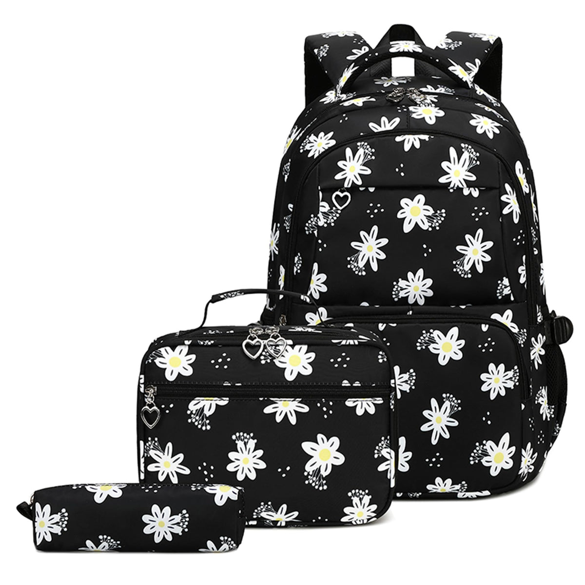 ZHANAO Daisy&Flower Girls Backpack Set for School Students School Bag for Girls with Lunch Bag 3pcs Bookbag Set for School