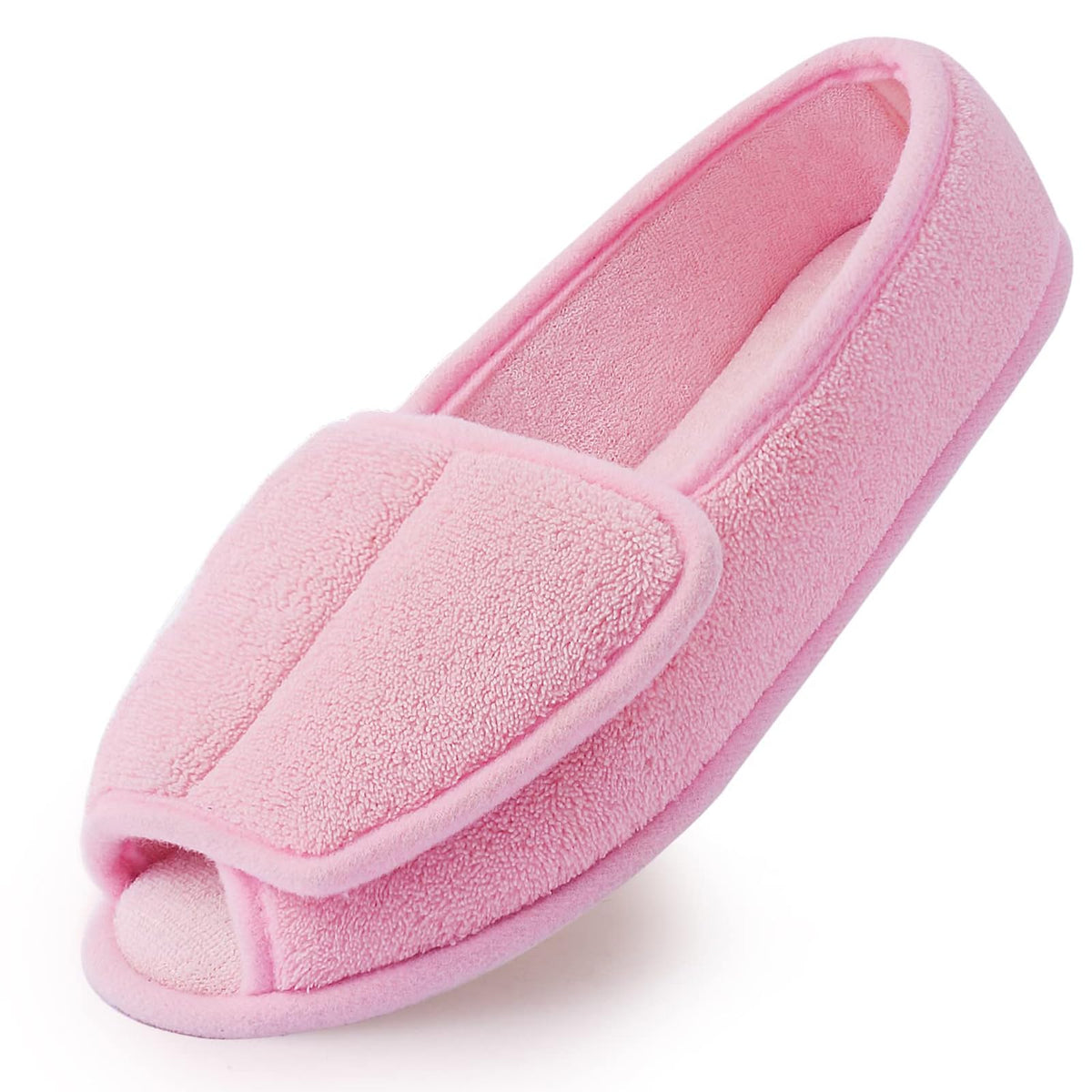 Git-up Diabetic Slippers for Women Memory Foam Arthritis Edema Adjustable Open Toe Swollen Feet Slippers Bedroom House Indoor Outdoor Shoes with Rubber Sole, Pink 10#.