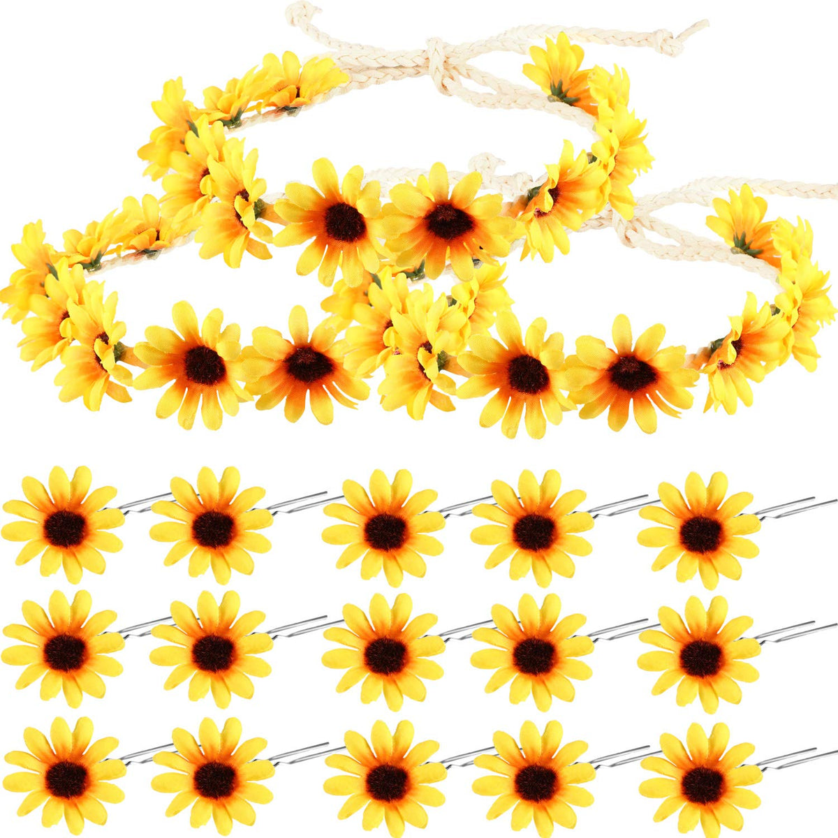 Sunflower Headband Wreath Sunflower Crown and Sunflower Hair Clips Sunflower Hairpins for Women Hair Accessories (18 Pieces)