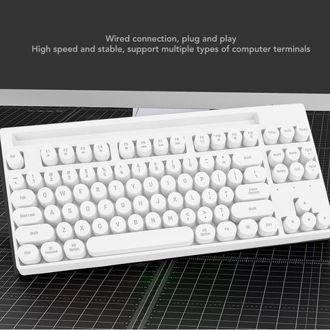 ciciglow Wired Keyboard, 87 Keys USB Wired Keyboard Punk Round Keycaps Gaming Keyboard with Light and Stand for Computer Laptop PC (White)