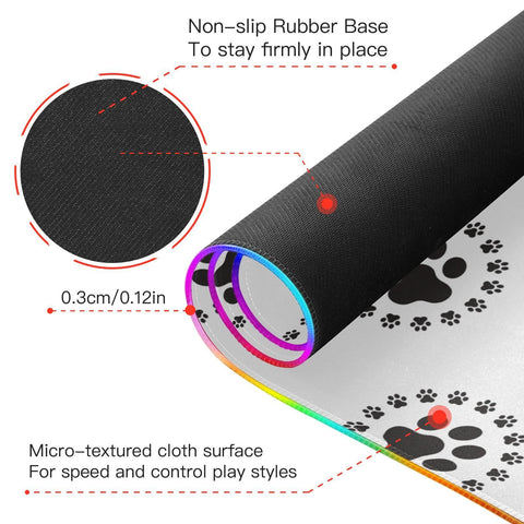 Dog Paw Pattern Wireless Charging Mouse Pad for Mobile Phone Extra Large Gaming Mousepad with 13 Lighting Modes Keyboard Mat for Gaming MacBook PC Laptop Desk Home Office