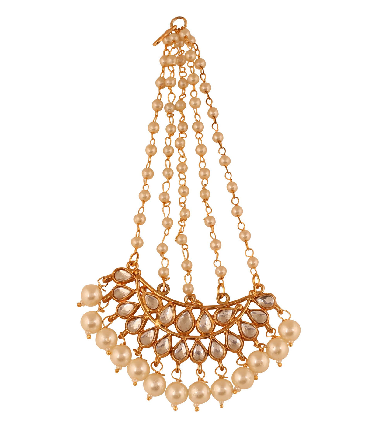 Touchstone "Contemporary Kundan Collection Indian Bollywood Royal Mughal Beautiful Long Chaanbaali Kundan Look Faux Pearls Designer Bridal Jewelry Jhoomer in Gold Tone for Women.