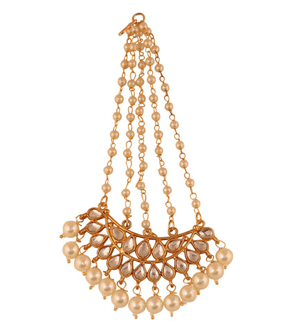 Touchstone "Contemporary Kundan Collection Indian Bollywood Royal Mughal Beautiful Long Chaanbaali Kundan Look Faux Pearls Designer Bridal Jewelry Jhoomer in Gold Tone for Women.