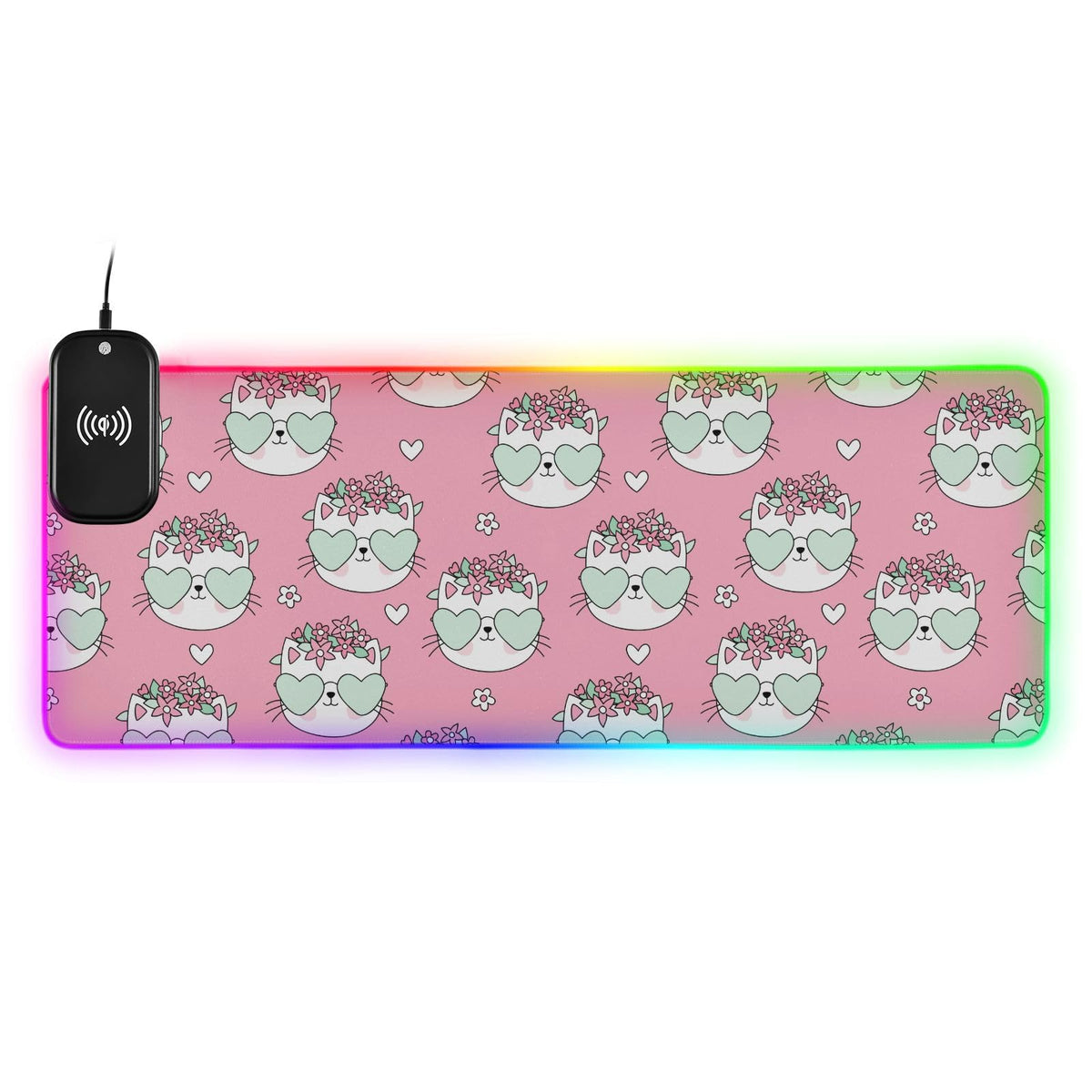 Cat-01 Wireless Charging Mouse Pad for Mobile Phone Extra Large Gaming Mousepad with 13 Lighting Modes Mouse Mat for Office Home Gaming MacBook PC Laptop Desk