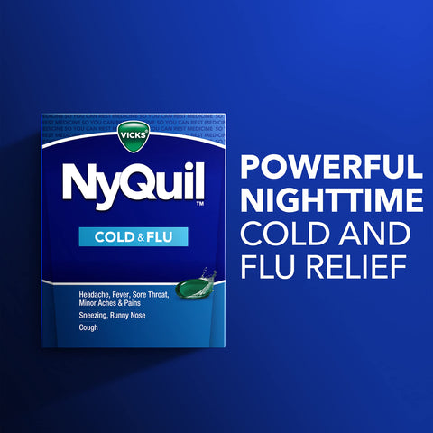 Vicks NyQuil Cold and Flu Relief Liquid Medicine, Powerful Multi-Symptom Nighttime Relief for Headache, Fever, Sore Throat, Minor Aches and Pains, Sneezing, Runny Nose, and Cough, 48 Liquicaps