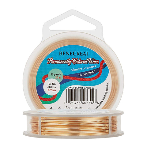 BENECREAT 21-Gauge 22-Yard Tarnish Resistant Light Gold Wire Thin Jewelry Copper Wire for Beading Craft