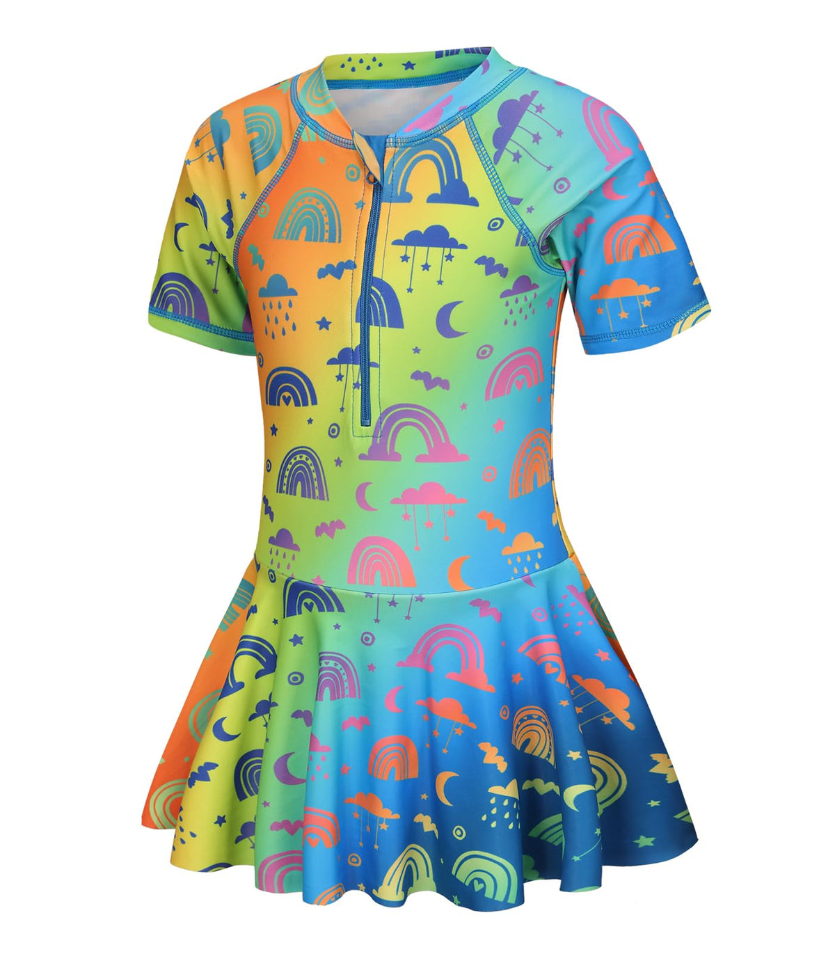 Girls Swimsuit Kids One Piece Short Sleeve Swimming Costume Girls Rash Vest Age 15-16 Years