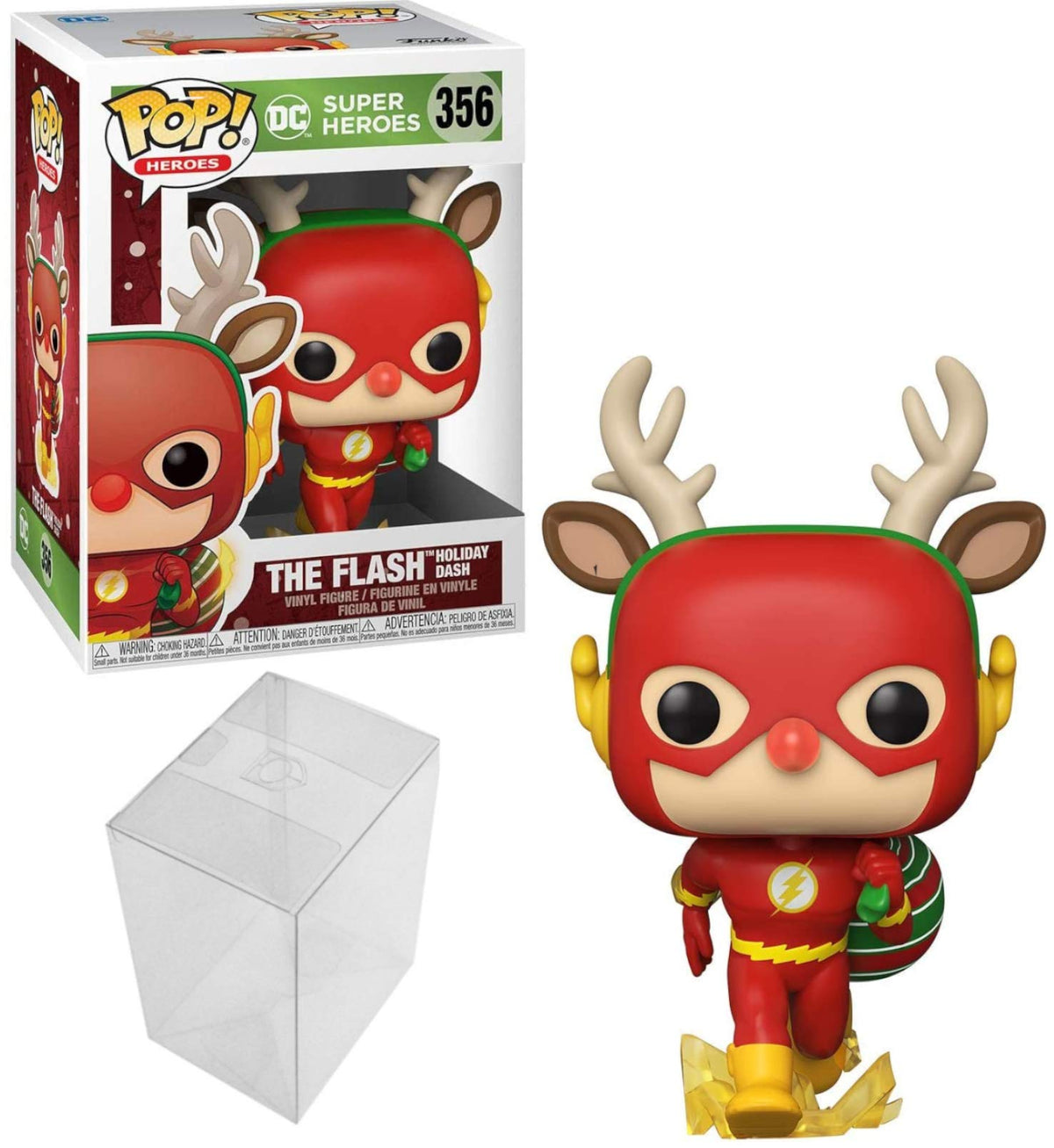 Funko Pop! DC Heroes: DC Holiday - Rudolph Flash Holiday Dash Christmas Bundle with 1 PopShield Pop Box Protector
