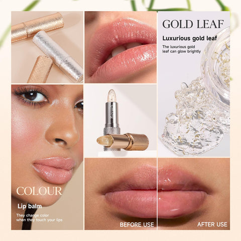 Easilydays Color Changing Lipstick, 24k Glod Foil Leaf Color Change Ph Lip Balm, Moisturizer Lip Balm, Snow Radiance Translucent Luxurious Lip Gloss, Temperature Change Long Lasting Glow Lip Lip Gloss Base (Glod Foil)