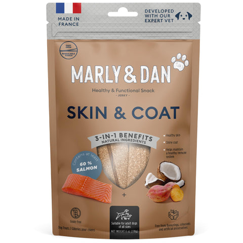 Marly & Dan Baked Salmon Jerky Snack Bar for Dogs with Sweet Potato and Coconut - Tasty Treats Dogs Love, Naturally Healthy & Functional Skin & Coat Recipe, Rich in Omega 3/6, 6 oz