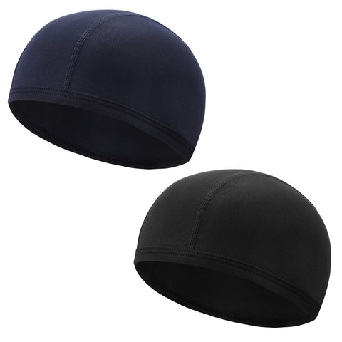 QKURT Cycling Skull Cap, 2PCS Breathable Summer Under Helmet Hats Perfect for Running Hat, Cycling Skull Cap or Sports Beanie Motorcycle Black,Navy Blue